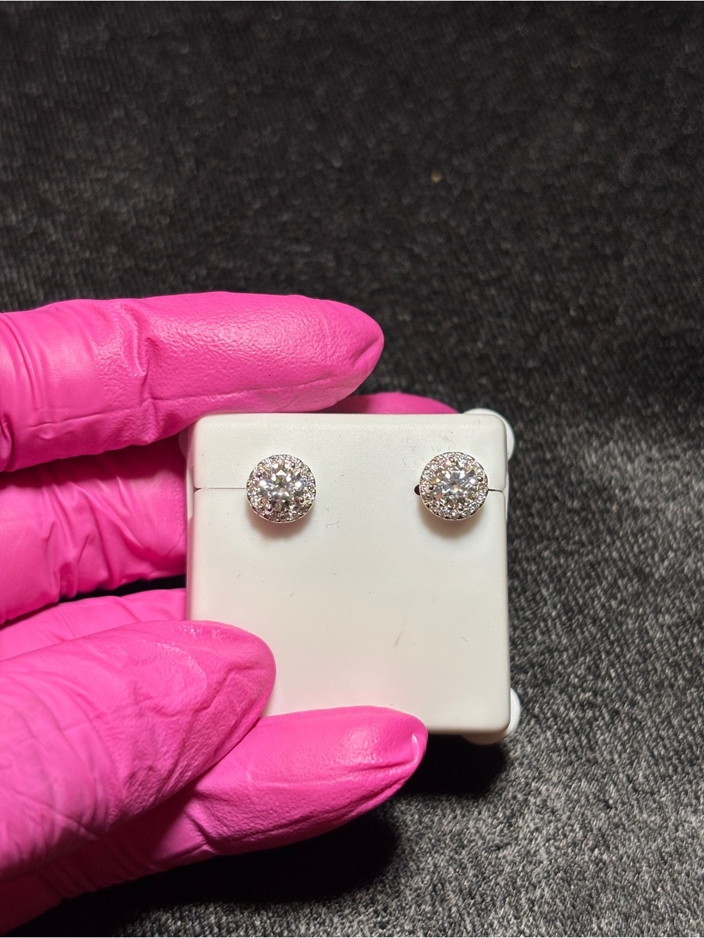 .925 Sterling Silver 1ct. VVS Moissanite Solitaire Halo Stud Earrings - Picture 12 of 14